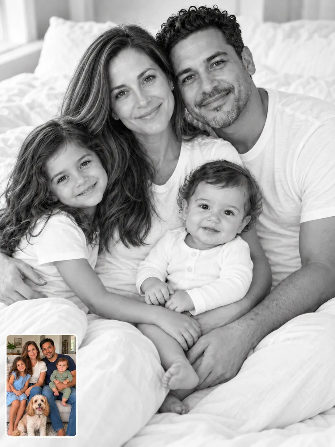 Black and white family hug AI photoshoot