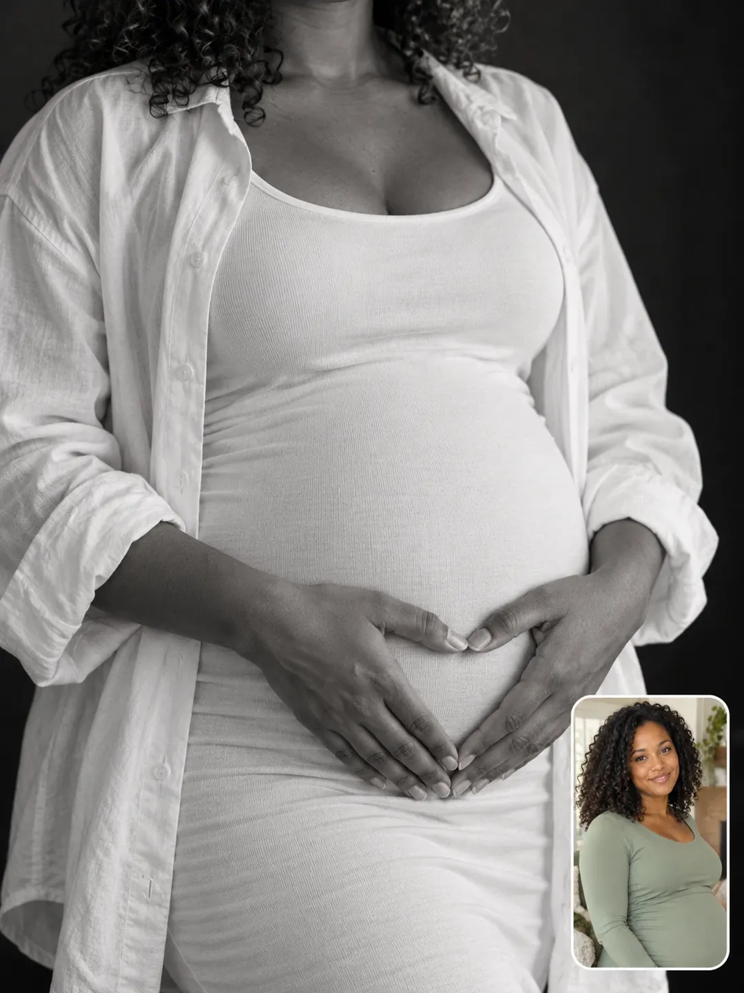 Black and white maternity bump close-up AI photoshoot