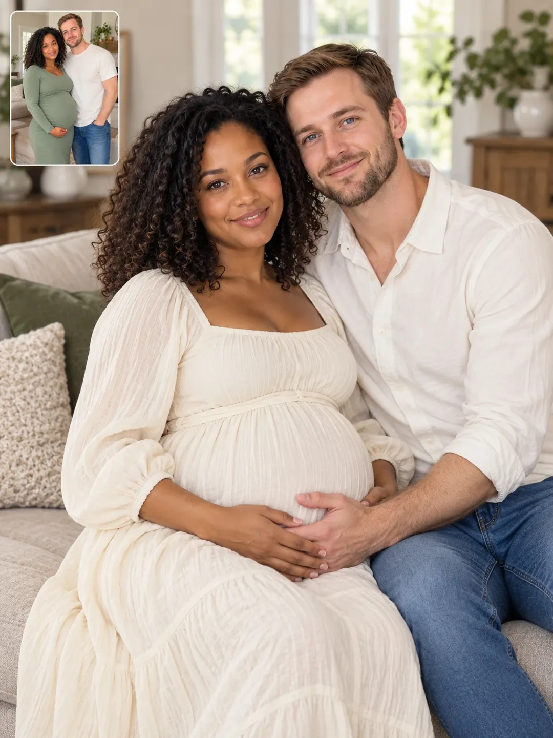 Expecting couple at home AI maternity photoshoot