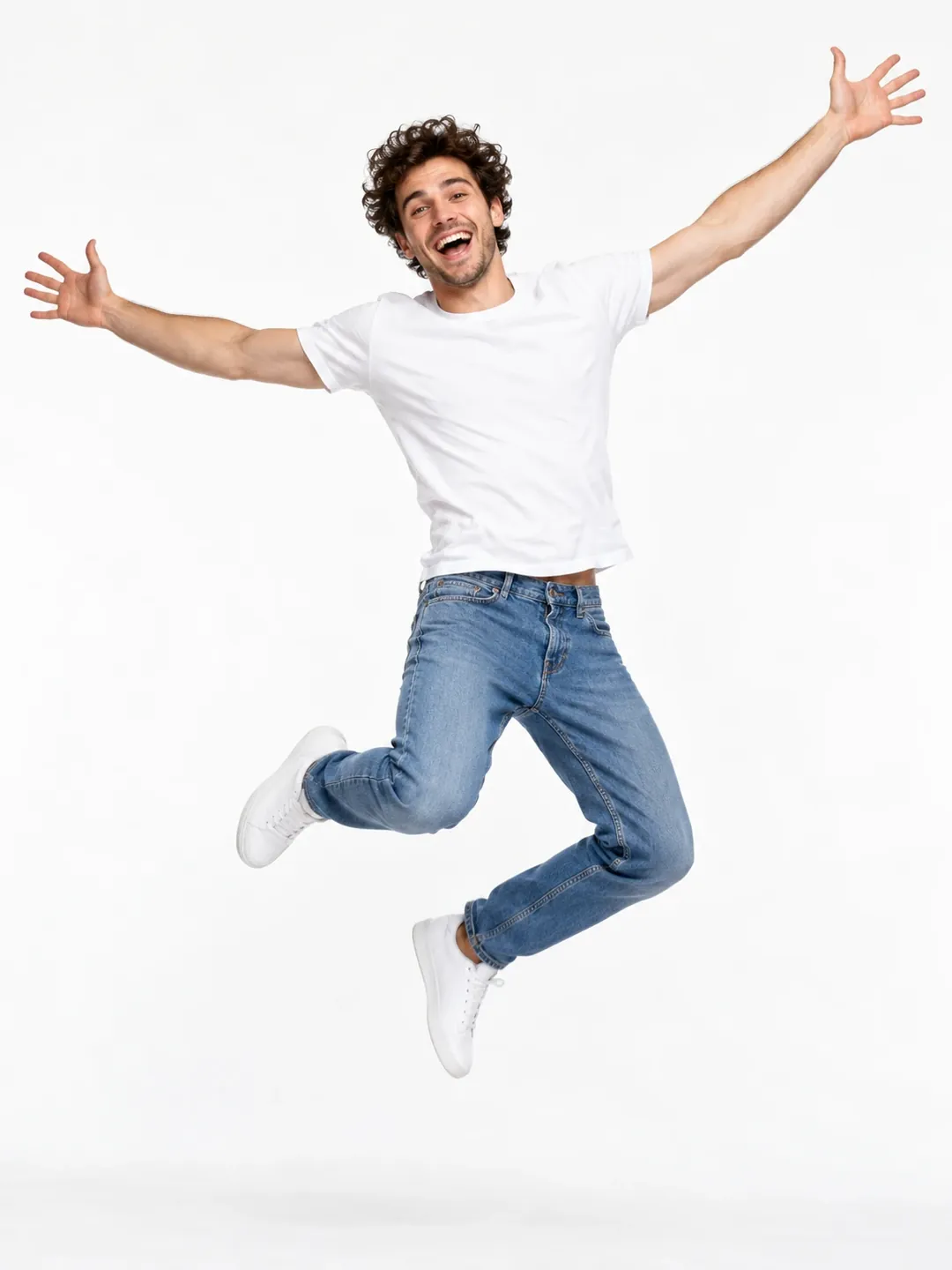 Mid-air jump studio AI photoshoot