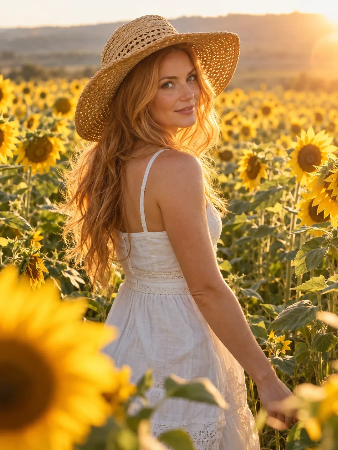 Sunflower field golden hour AI photoshoot