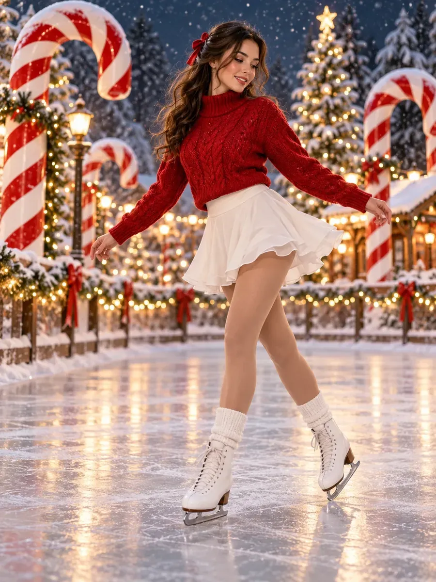 Christmas photo prompt result: Candy Cane Ice Skating Photoshoot